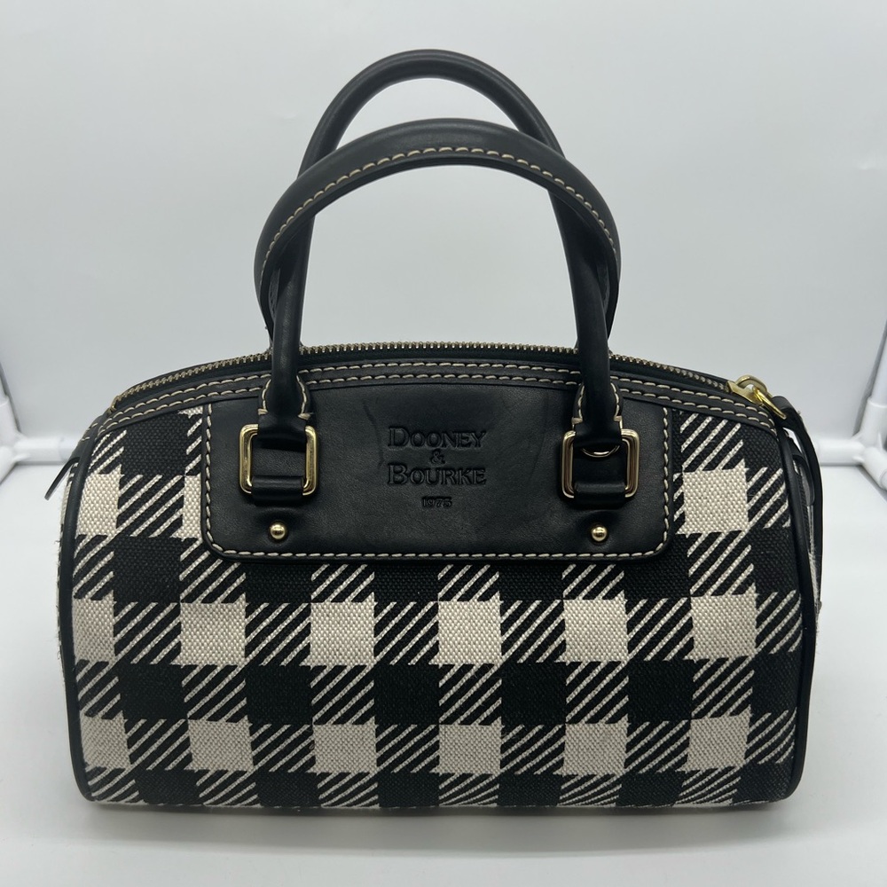 NEW DOONEY & BOURKE Black White Checkered Plaid Dome Small Top Handle Boston Bag